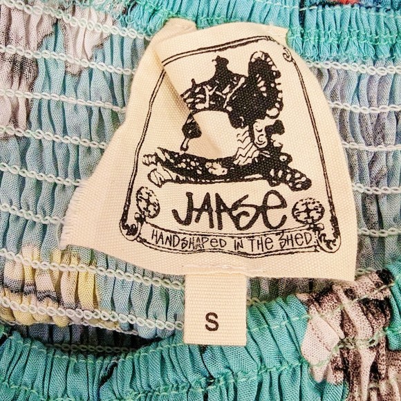 Jaase Women's Mini Dress S Multicolor Smocked Floral Rayon Boho cold shoulders - Picture 4 of 5